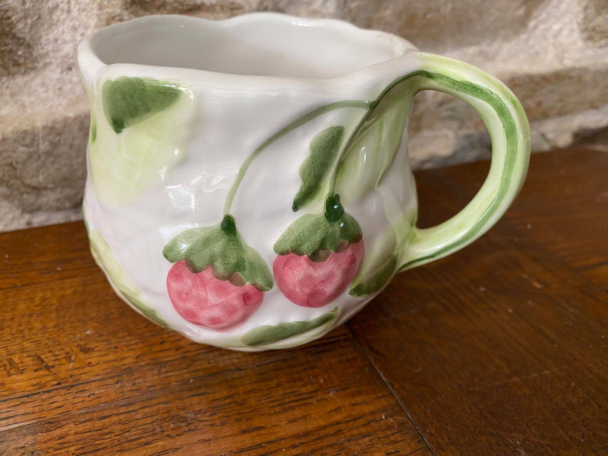 Slush cup and saucer with strawberry and leaf decoration Portugal