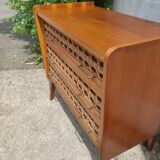 Vintage chest of drawers in wood and rattan