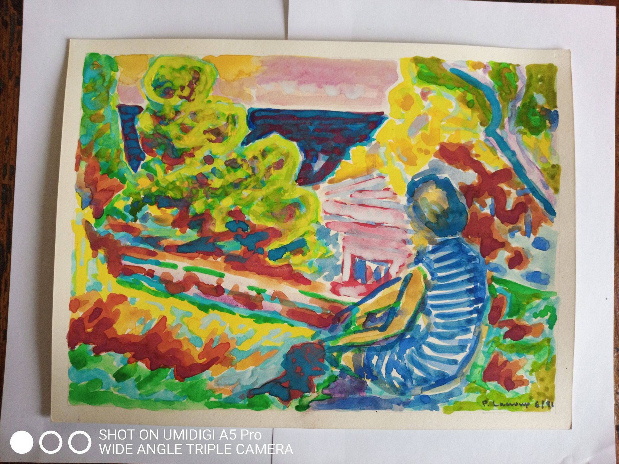 Pierre Lacroux (1909-1993) Gouache 24 x 32 cm - landscape and figure