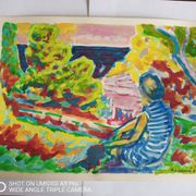 Pierre Lacroux (1909-1993) Gouache 24 x 32 cm - landscape and figure