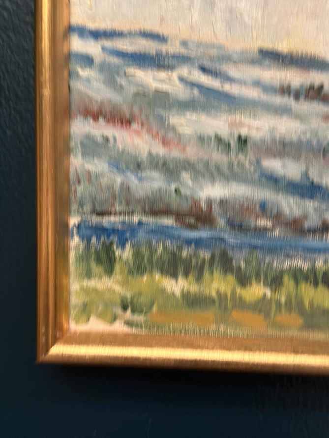 Mid Century Oil On Canvas Landscape By Unknown Artist Vintage & Framed – 33 × 22 Cm