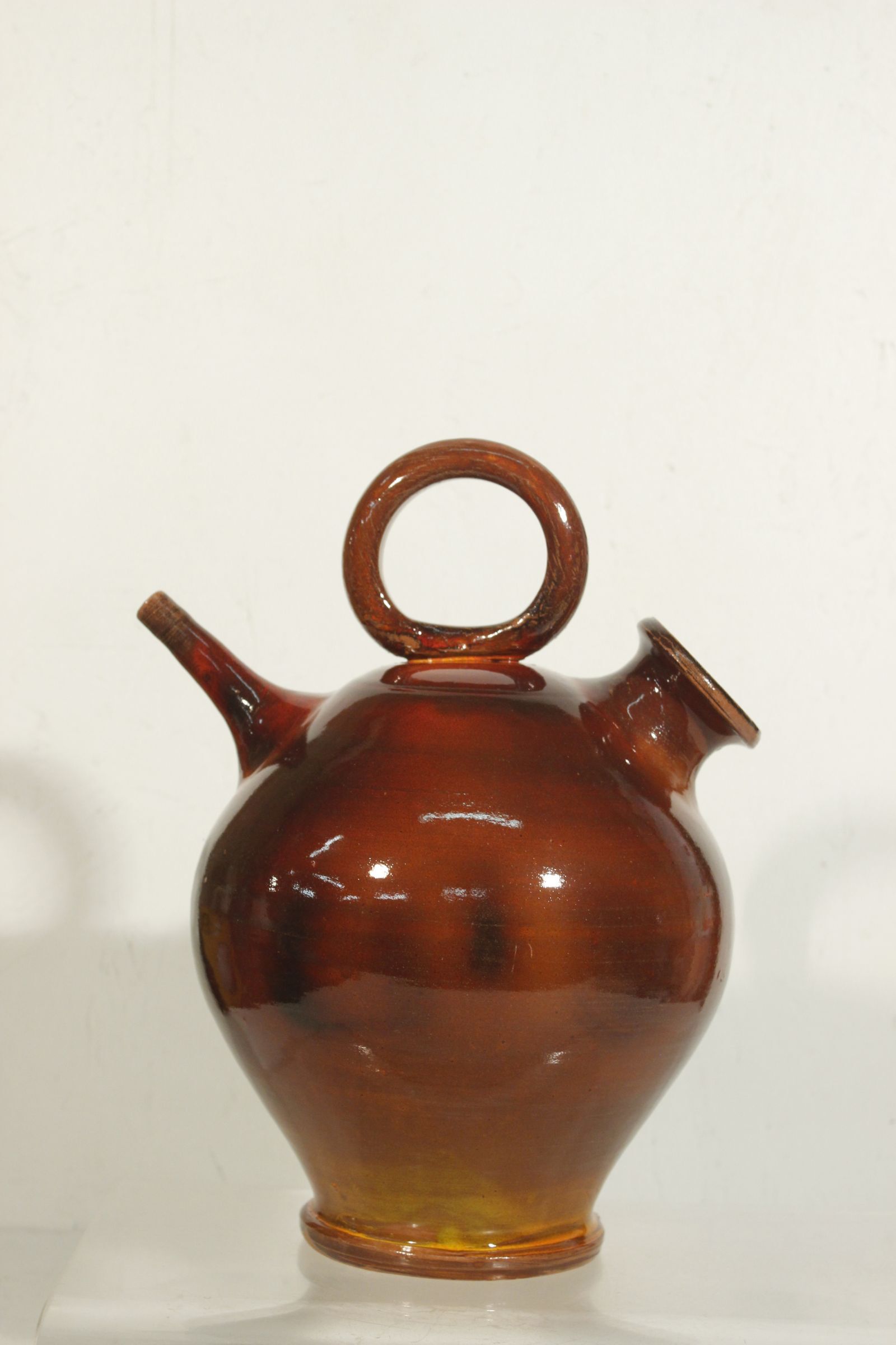 Vintage gargoulette jug in orange enamel ceramic France XXth