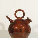 Vintage gargoulette jug in orange enamel ceramic France XXth