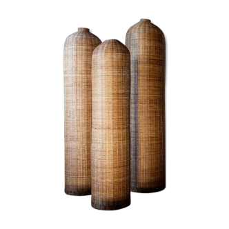 3 old traps in braided rush, basketry 20 th
