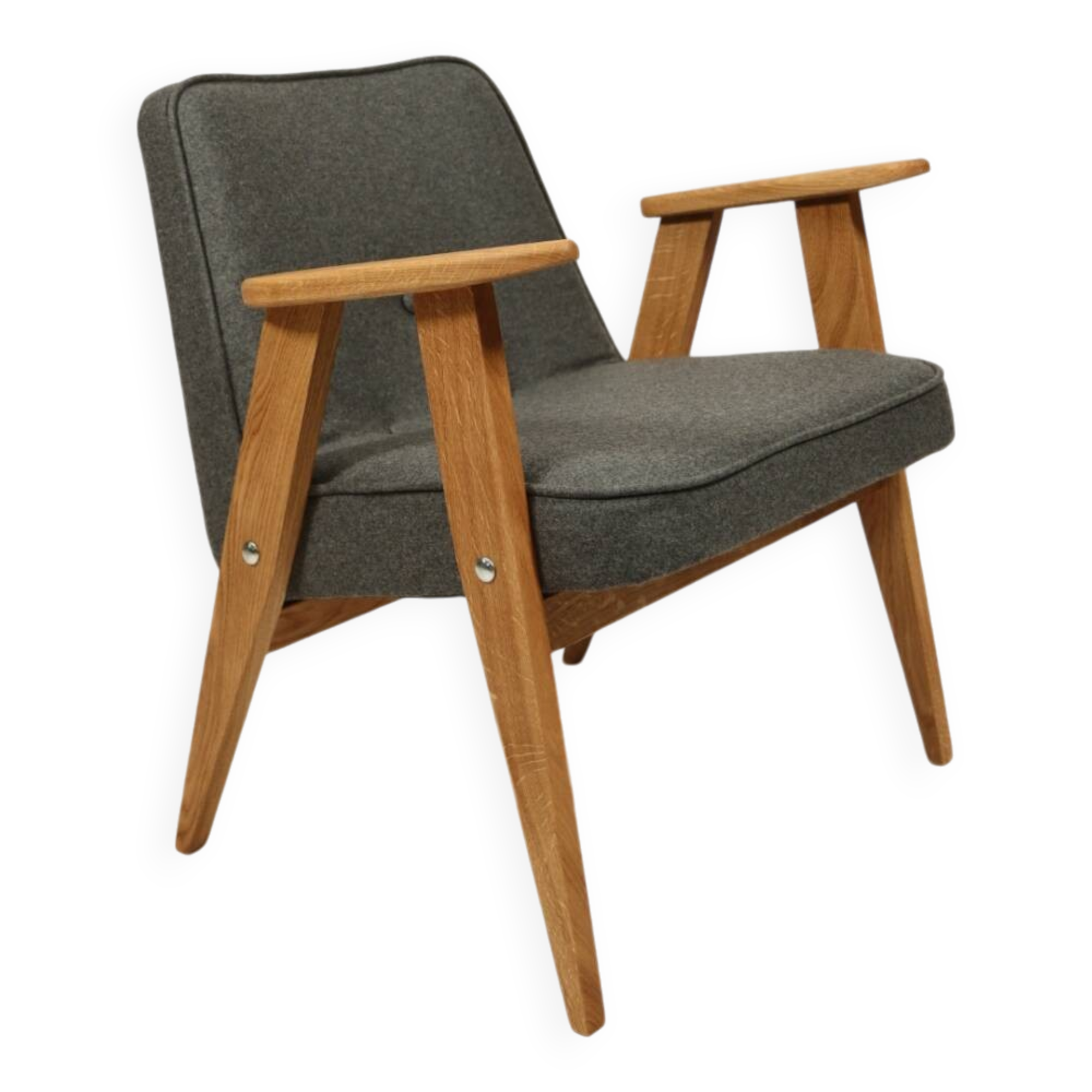 Vintage armchair anthracite gray natural wool oak wood
