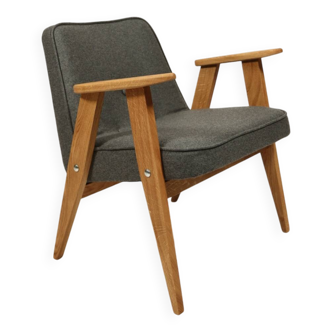 Vintage armchair anthracite gray natural wool oak wood