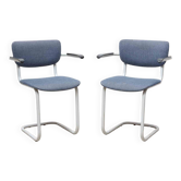 Chaise vintage Pagholz en S avec accoudoirs bleue et blanche