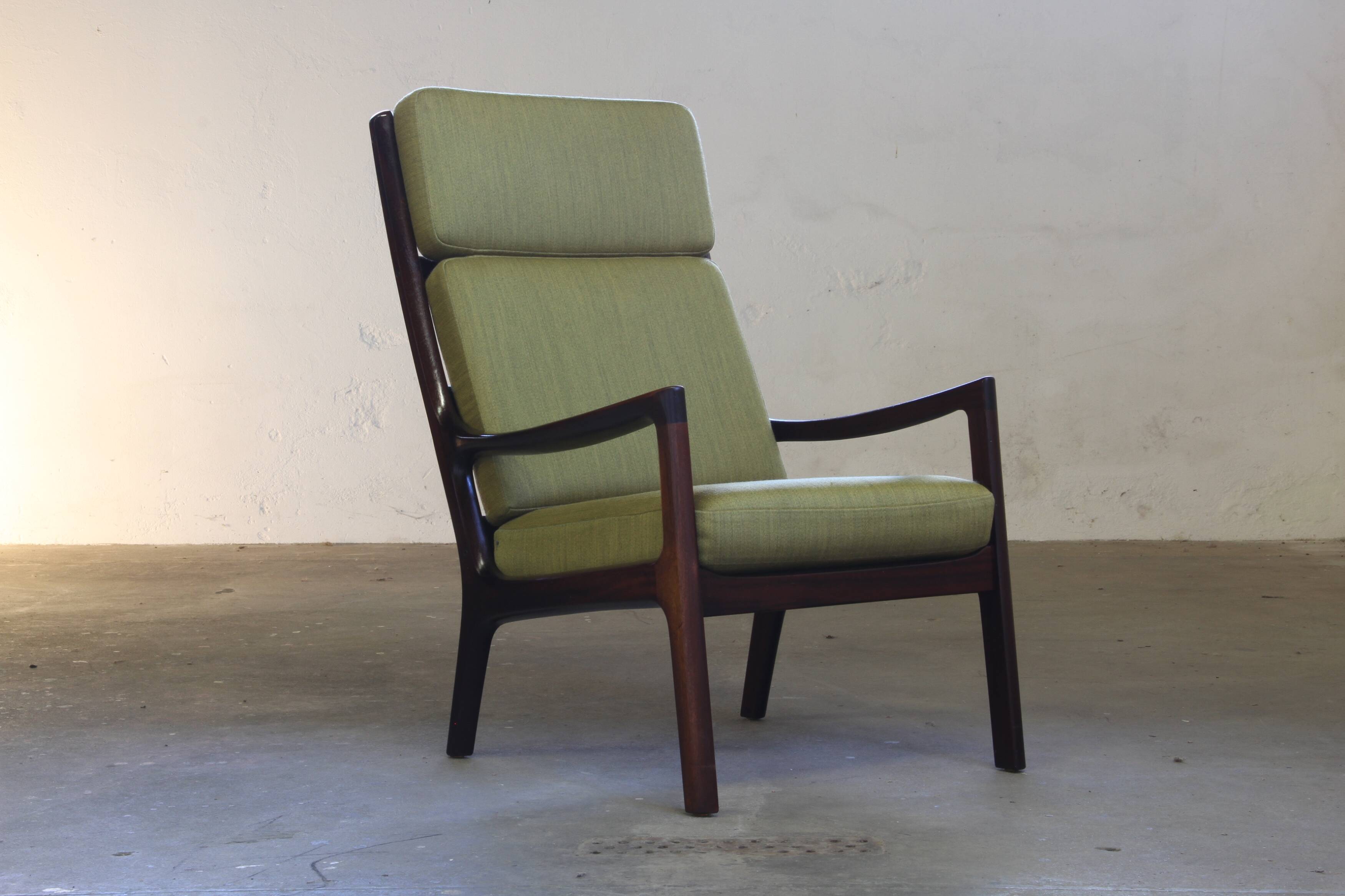 Vintage mahogany senator high back lounge chair by Ole Wanscher for Cado, 1960s