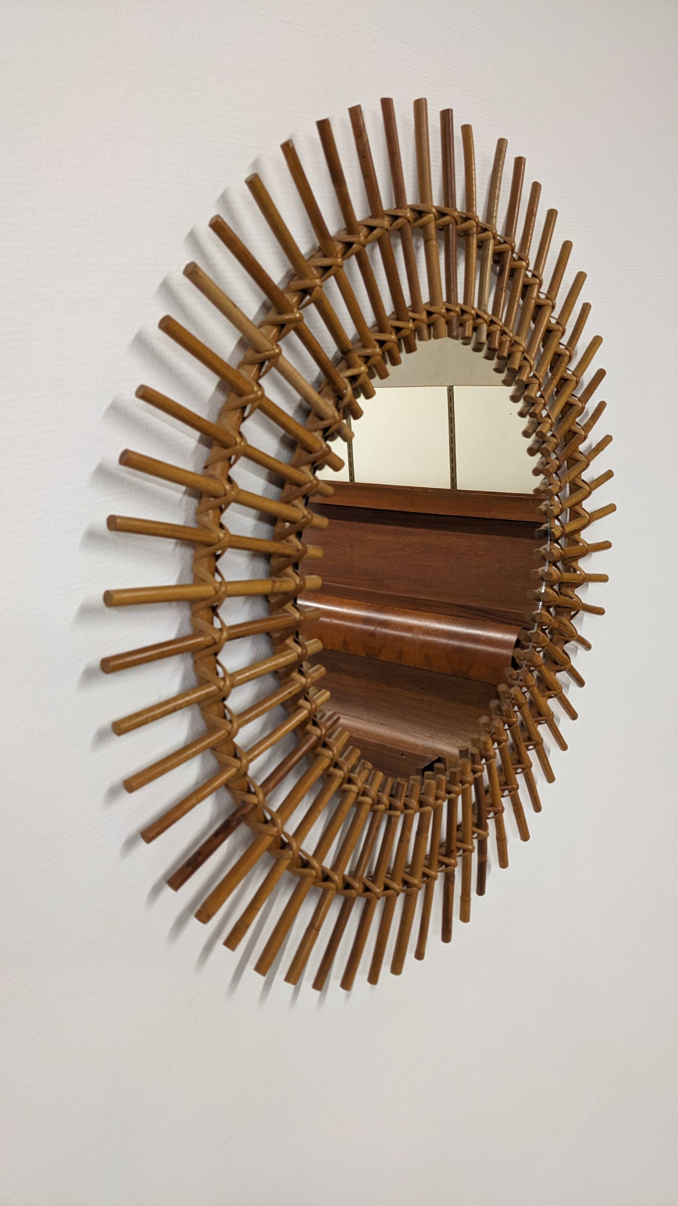 XL rattan sun mirror from the 50s/60s
