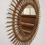 Miroir soleil  XL en rotin des années 50/60