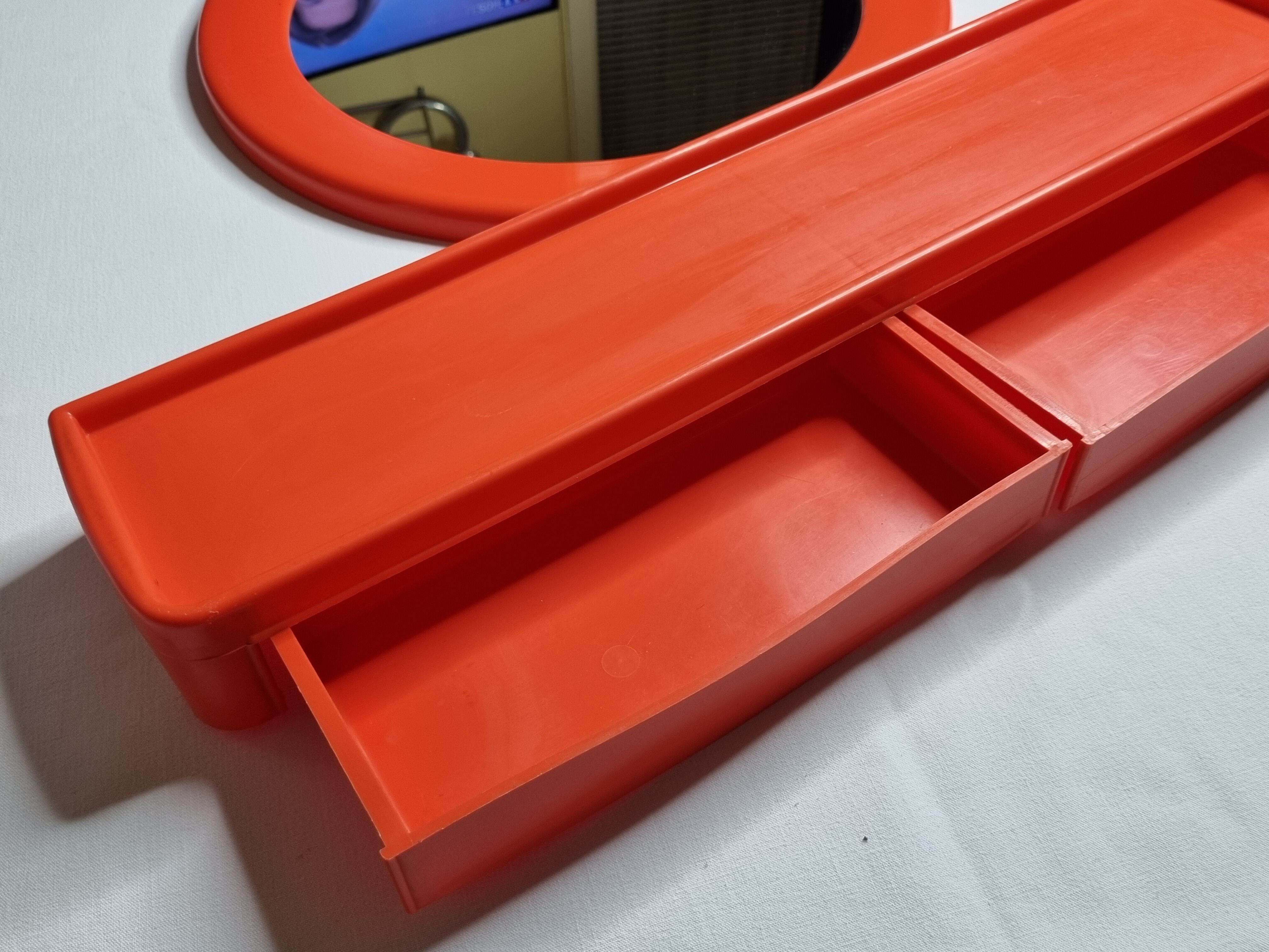 Miroir Syla vintage et étagère de salle de bain, orange, années 70