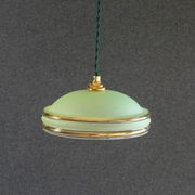 Suspension ancienne années 40 en verre granité vert avec filets dorés, douille et cable neufs