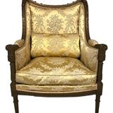 Louis XVI style bergère in green-bronze lacquered wood