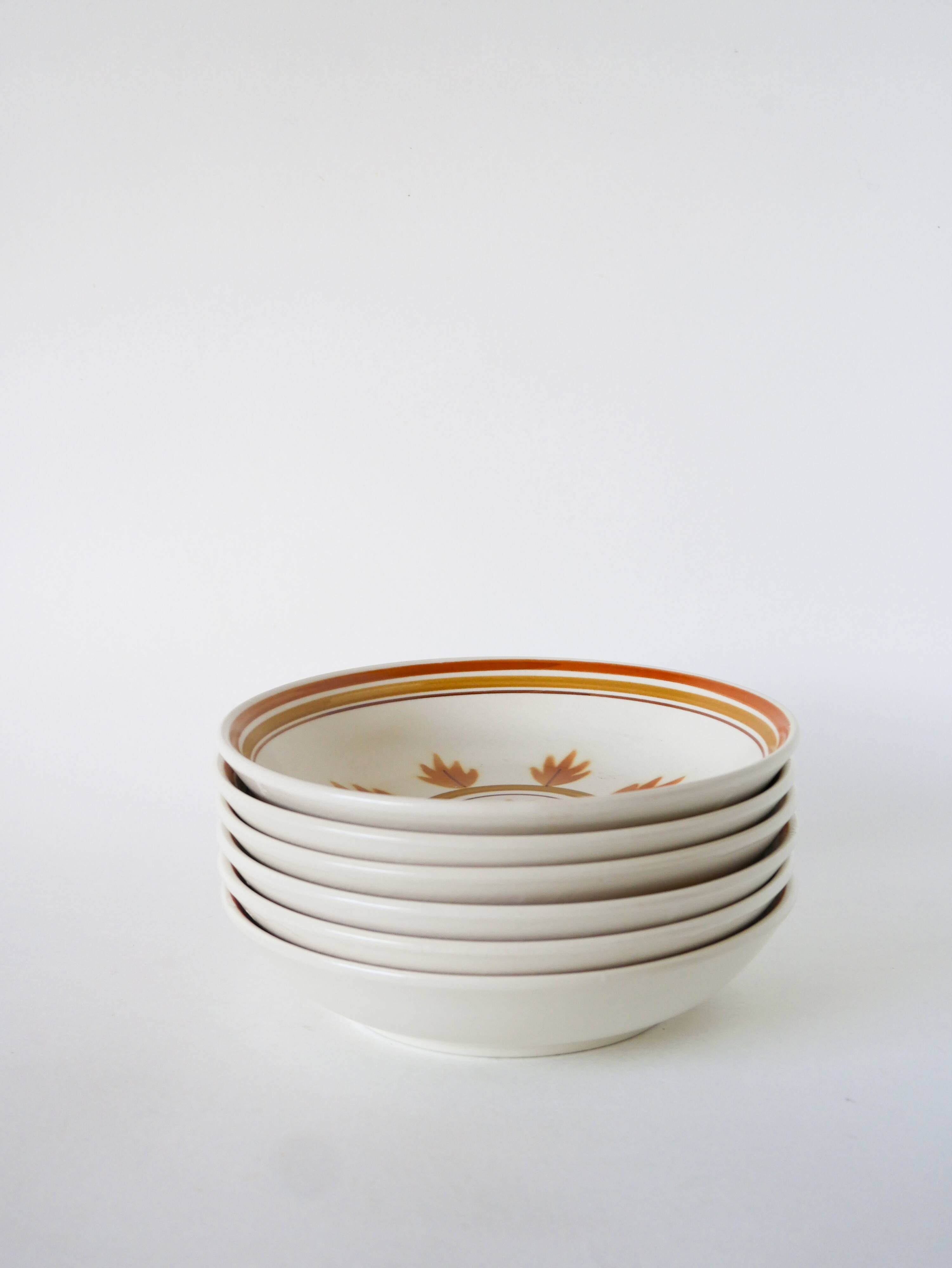 Set of 6 Longchamp flowered deep plates, Orange, 1970