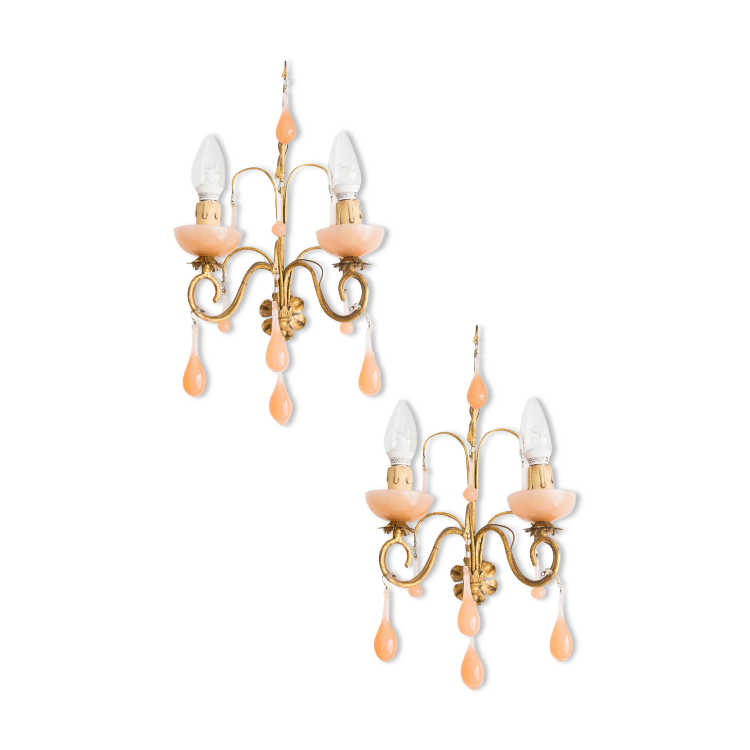 Pair of Pink Opaline Italian Wall Lamps