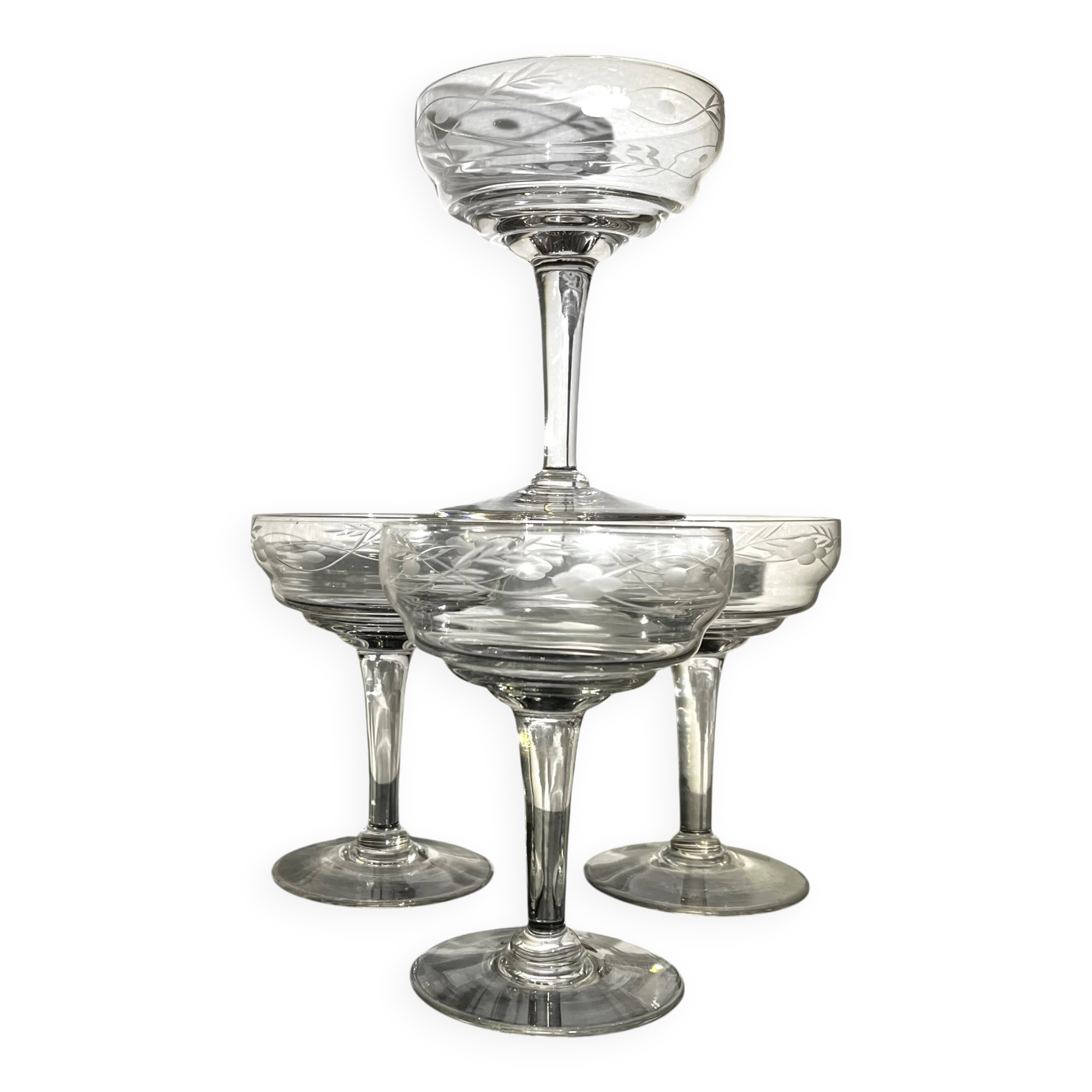 Chiseled crystal champagne glasses