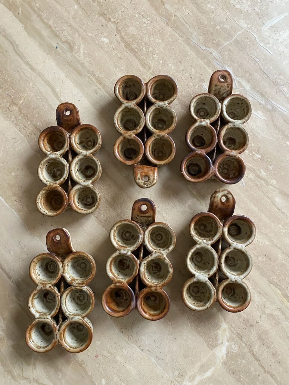 Set of 6 egg dishes in ancient pyrite stoneware