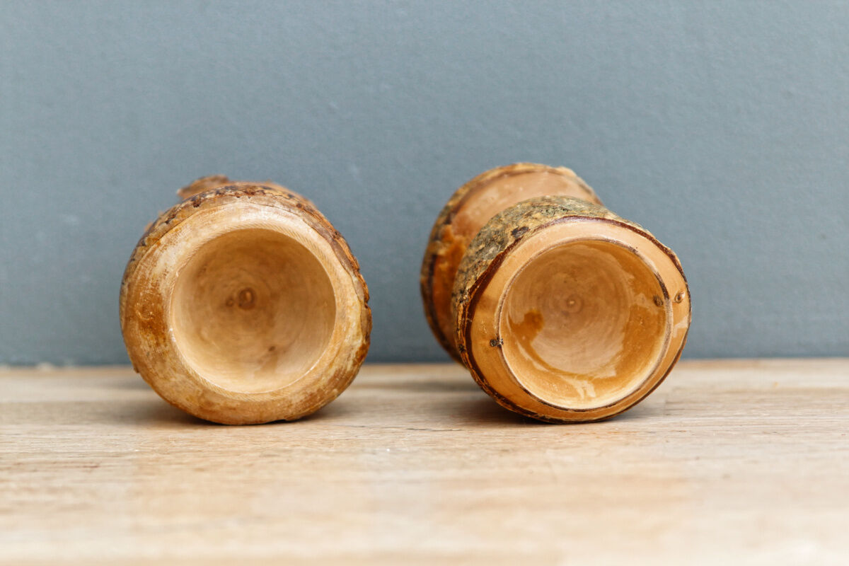 Pair of brutalist coquetiers in solid wood