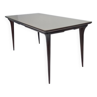 Vintage Ebonized Beech Dining Table with a Taupe Glass Top, Italy