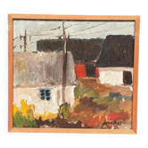 huile sur toile suédoise du milieu du siècle – « Parmi les maisons » par Karl Bertil Lundh – 1967 – Vintage et encadrée