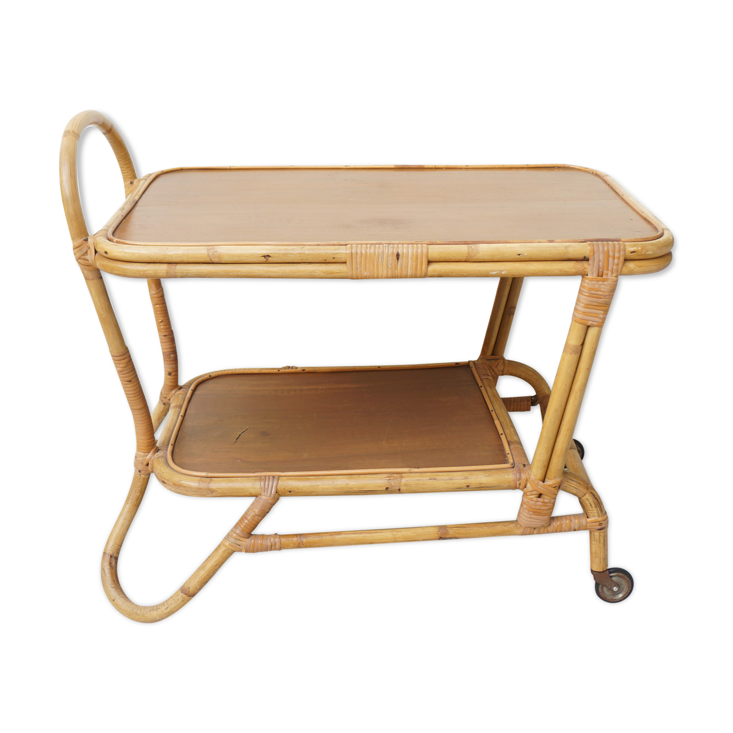 Vintage rattan bamboo serving tray 1960