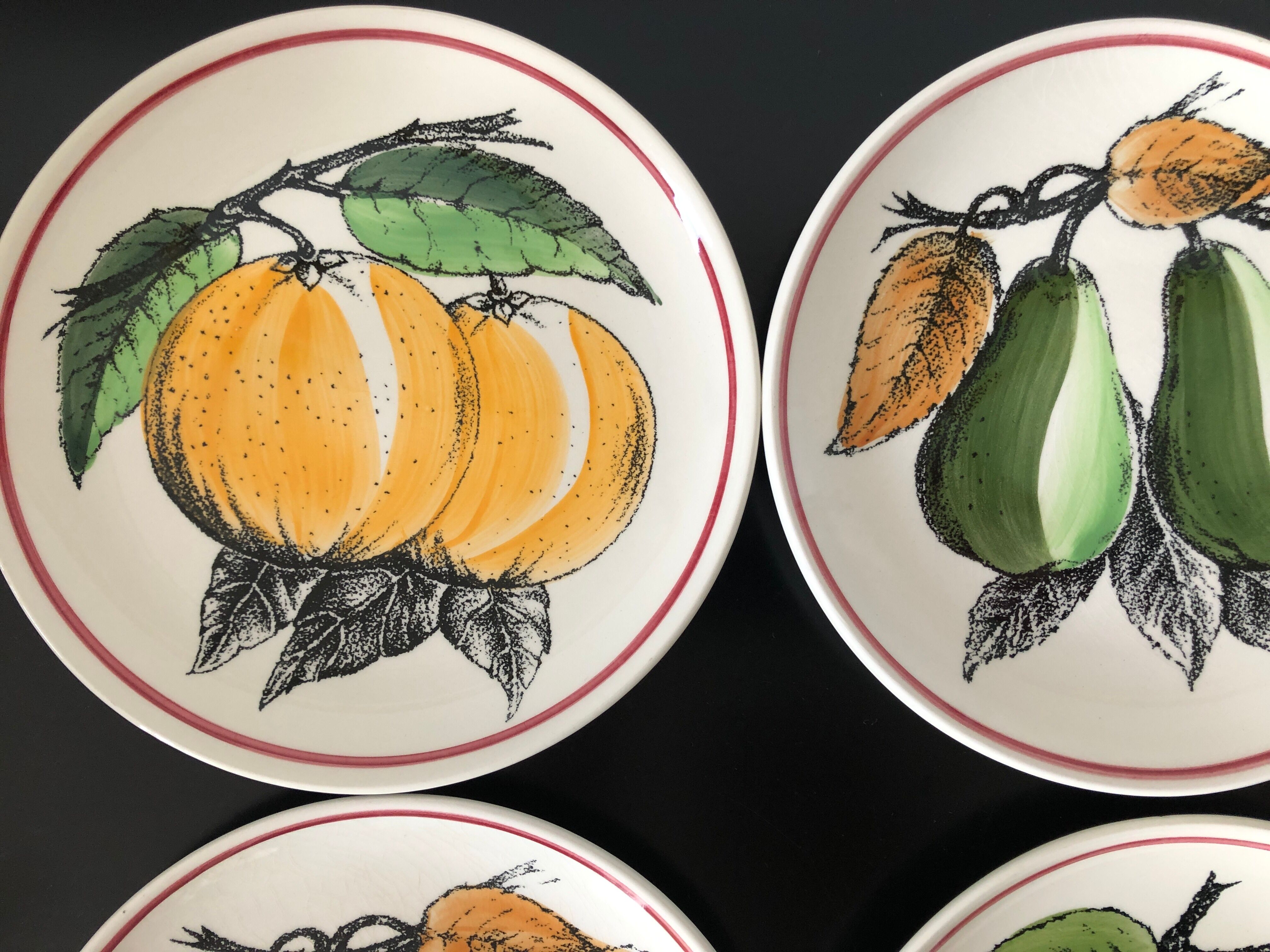 6 dessert plates fruit earthenware from Gien Cordon Rouge