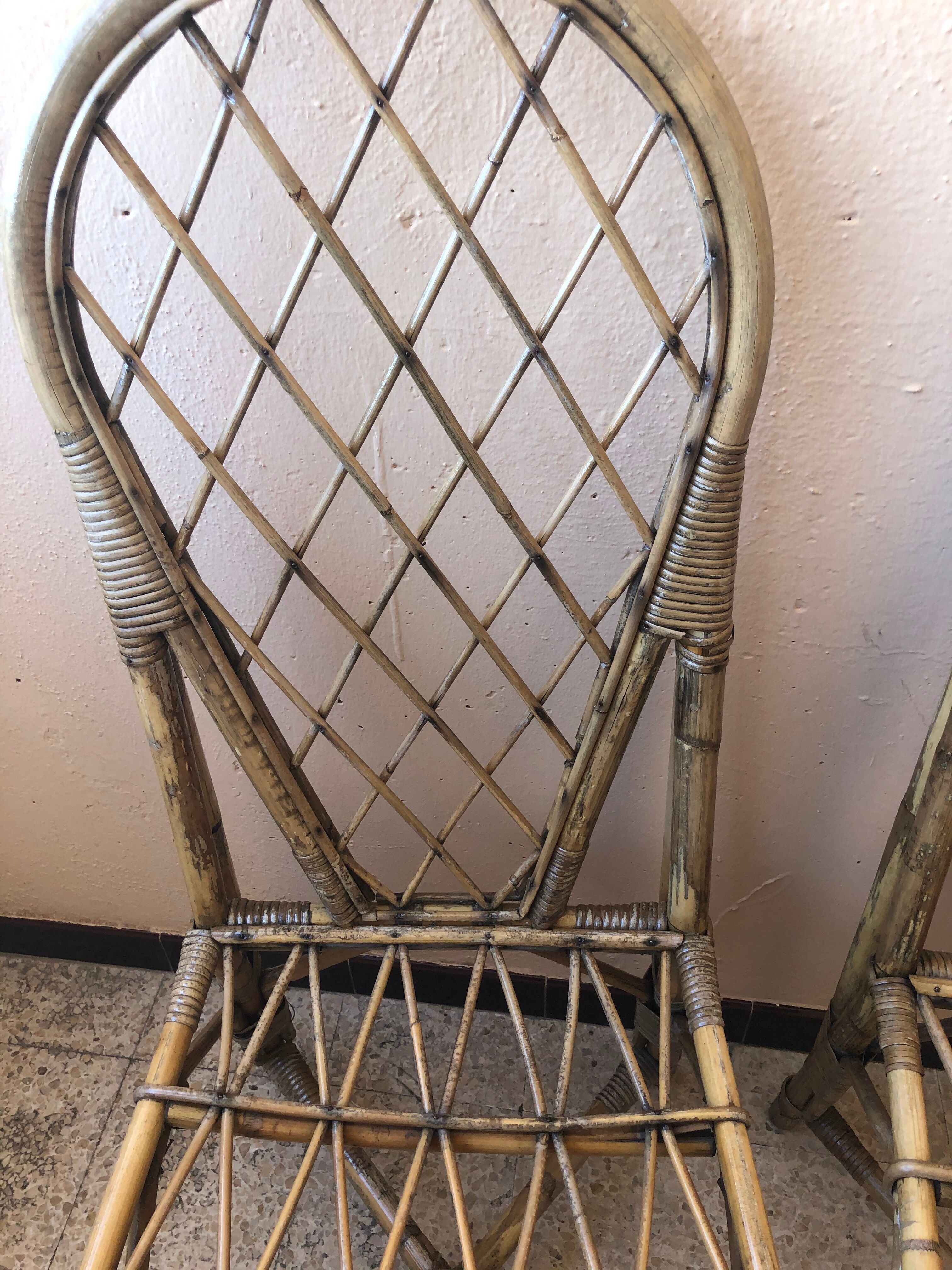 Series of 4 vintage rattan chairs