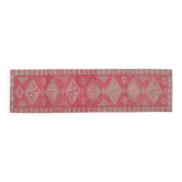 1970s Vintage Turkish Handmade Wool & Cotton Pink Runner Rug 86x319