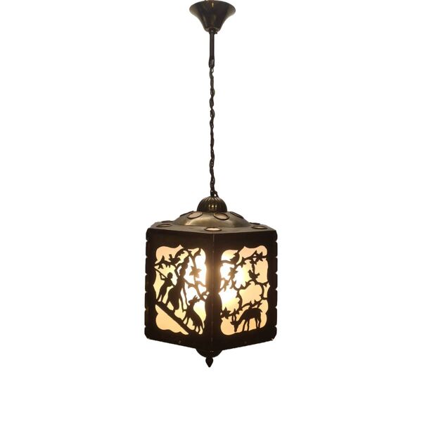 Lampe à suspension antique en laiton scié ajouré, début des années 1900