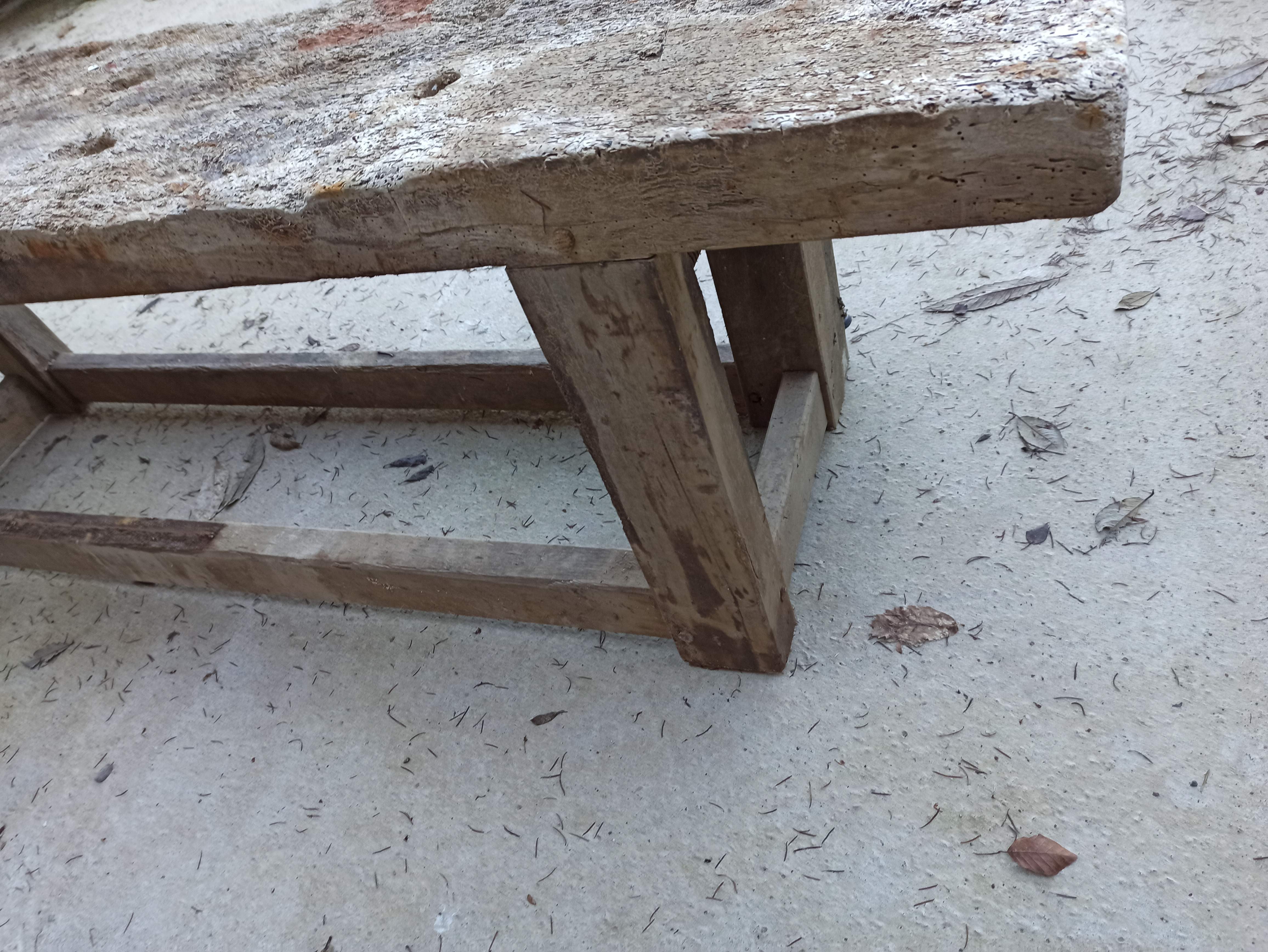 Wooden carpenter's workbench with iron and wooden vice