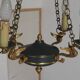 Vintage French Empire Swan Chandelier: Bronze Brass Toleware, C1950s