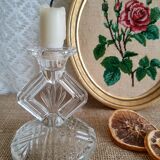 Art Deco chiseled glass candle holder - vintage