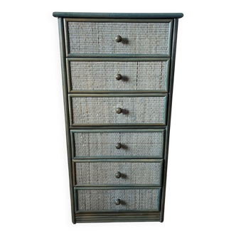 Vintage woven wicker chest of drawers