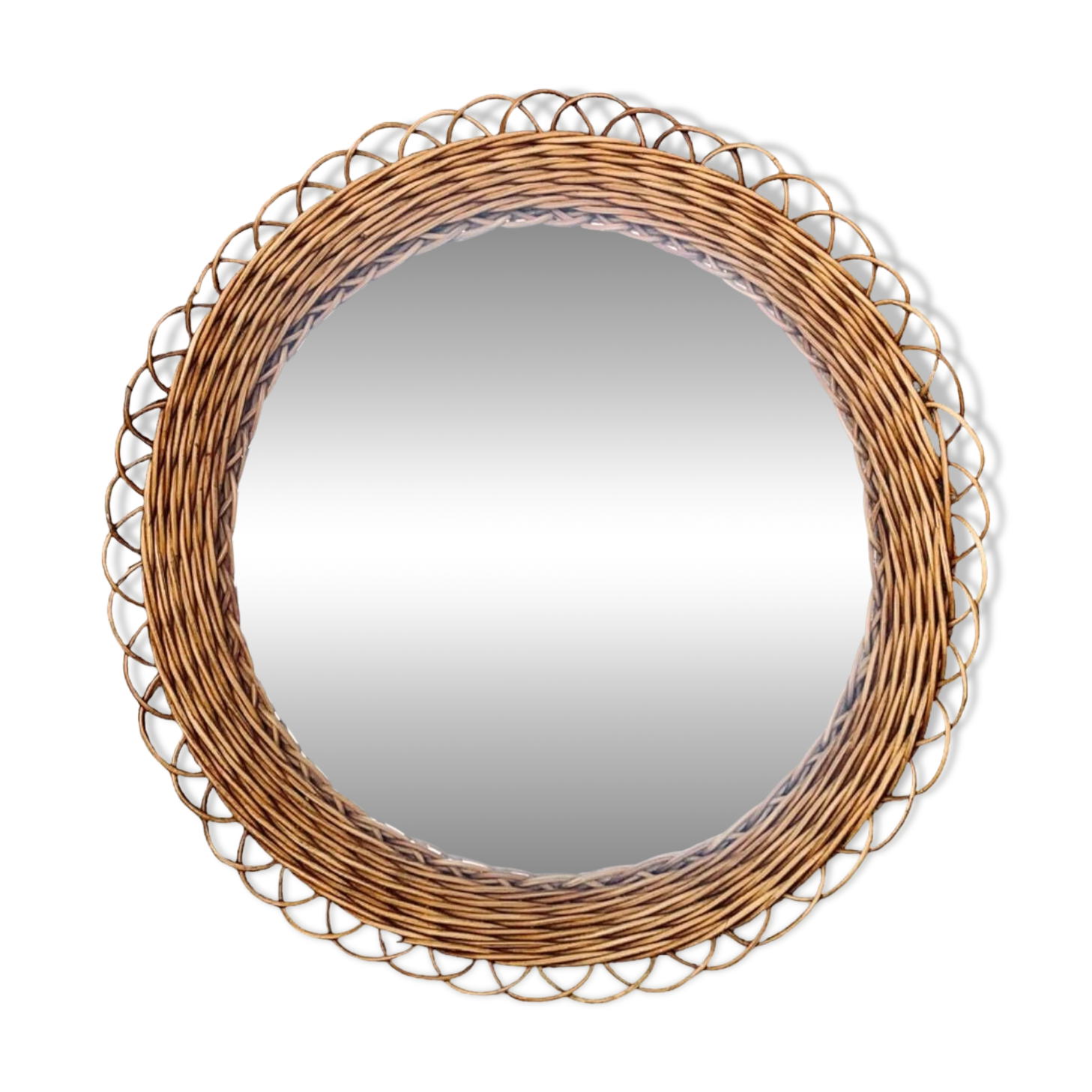 Round vintage wicker mirror - 45 cm