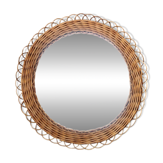 Round vintage wicker mirror - 45 cm