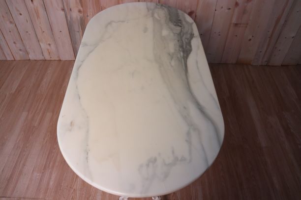 Bistro table with marble tray and wrought iron feet