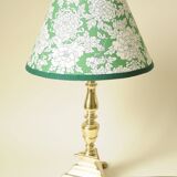 Lampe à Pied en Laiton - Abat-Jour Fleurs Liberty Vert
