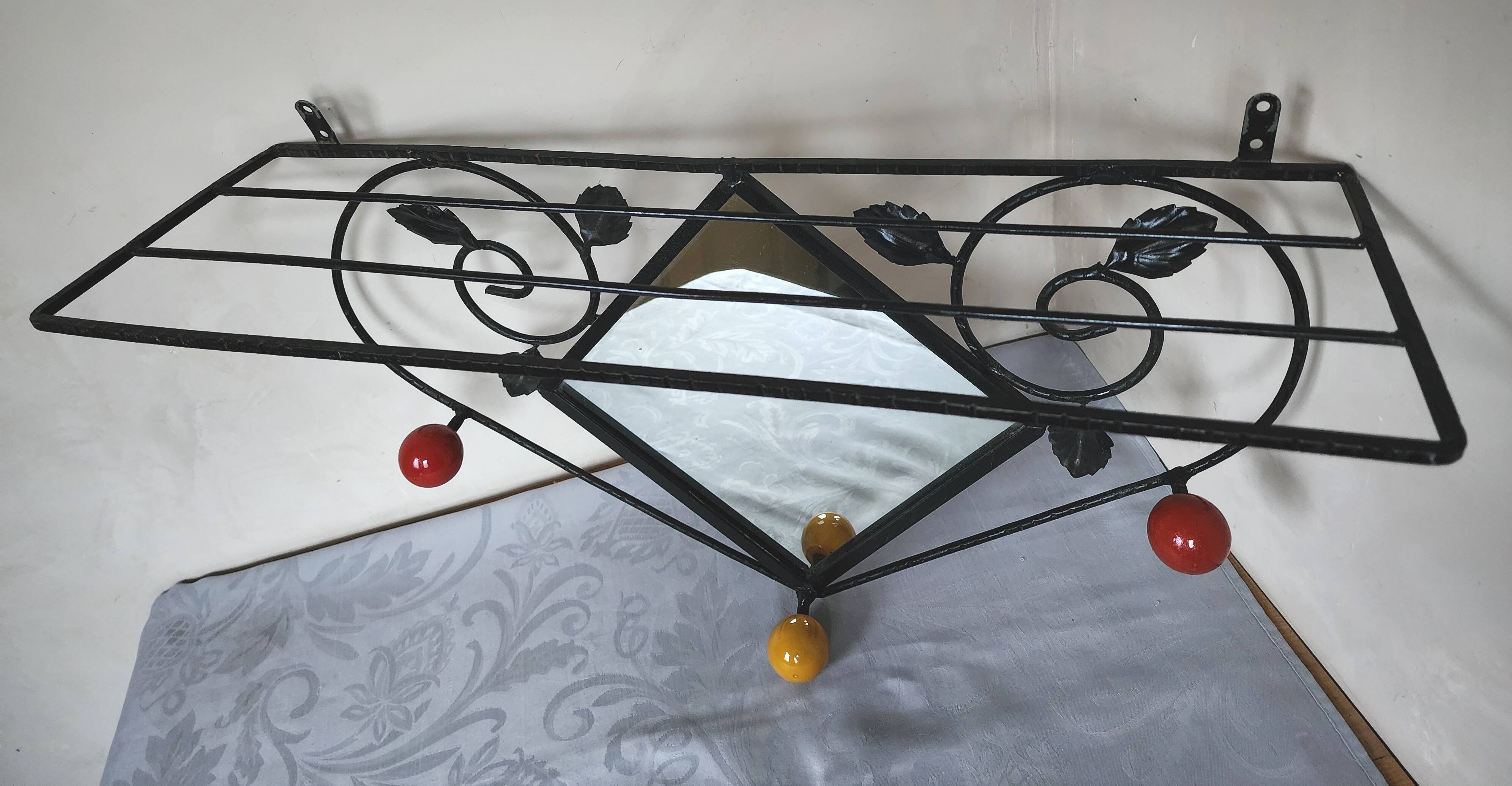 Coat rack, hat rack, wrought iron, 3 wooden balls