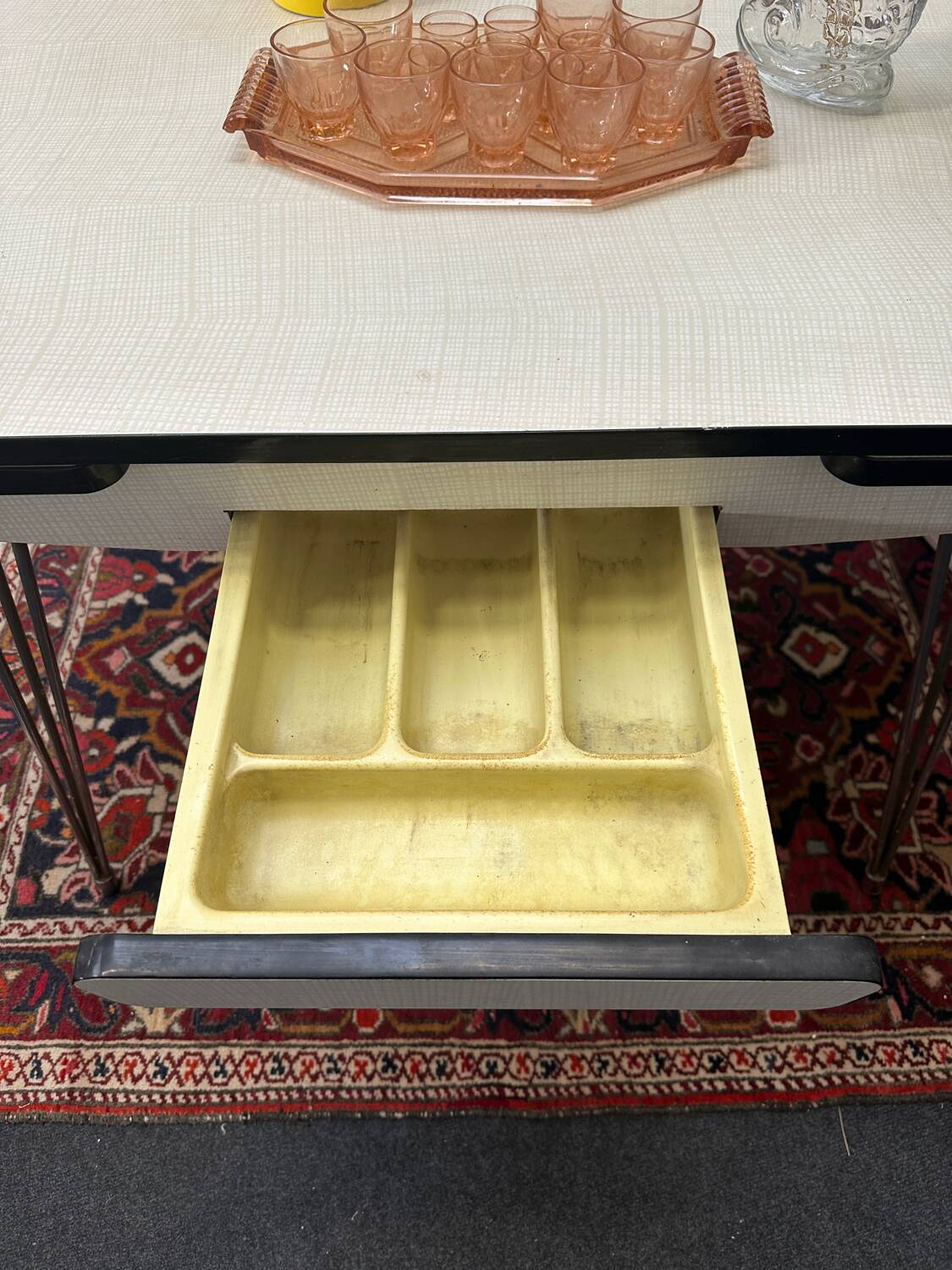 Formica table with eiffel legs and extension