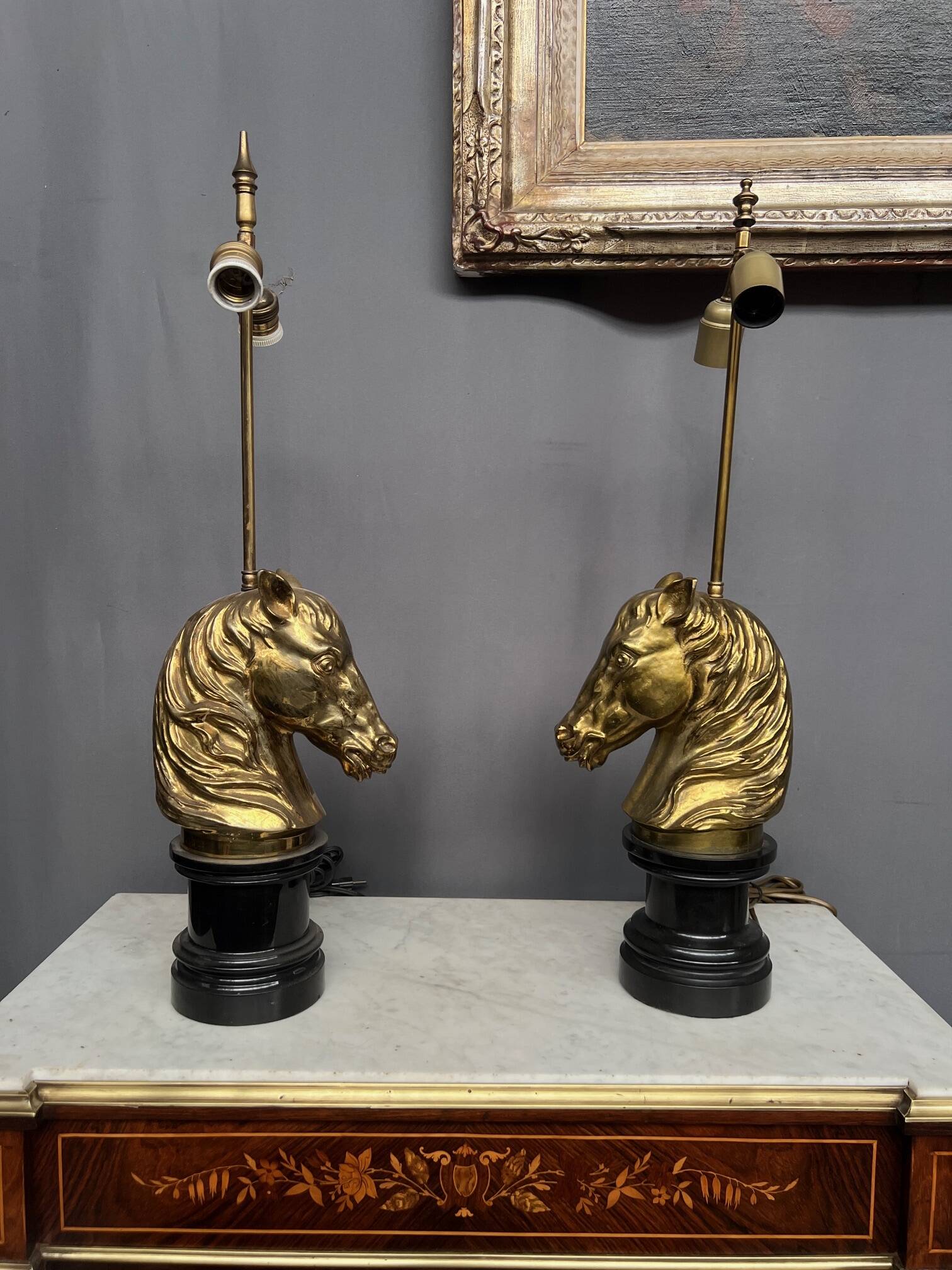 Pair of vintage lamps by Maison Jansen. Solid bronze, marble base.