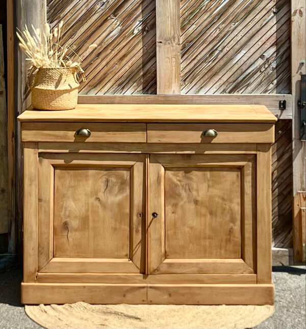 Buffet ancien 2 tiroirs en bois massif brut campagne chic