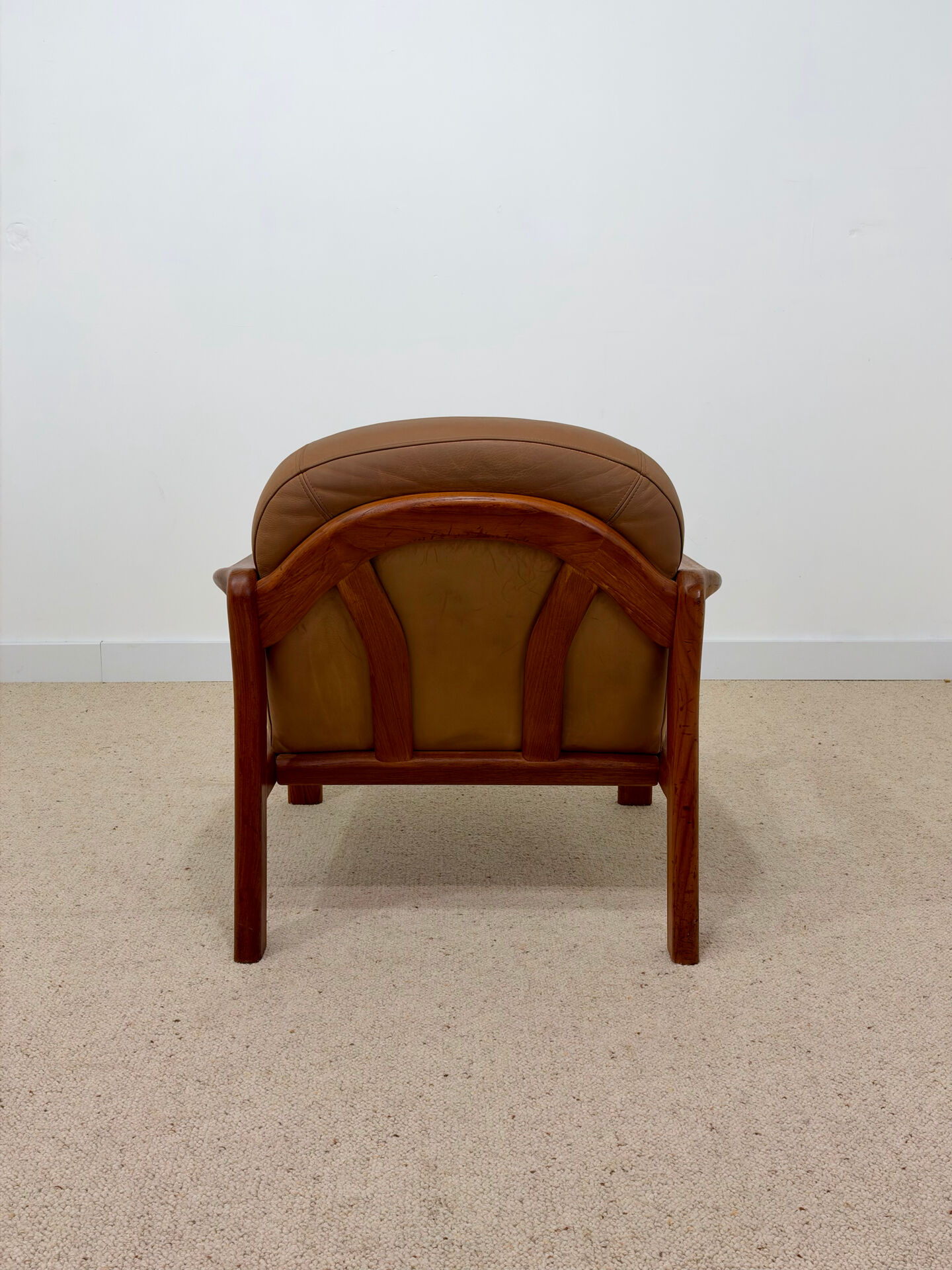 Vintage leather and wood armchair – 1970s