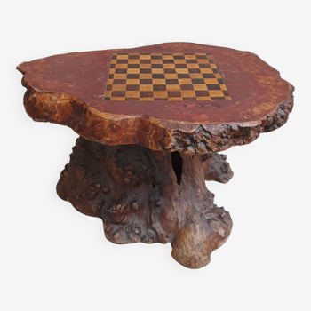 Checkerboard coffee table tree trunk stump