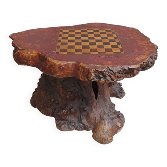 Table basse damier tronc d'arbre souche