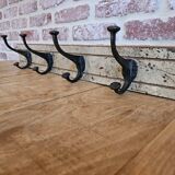 Solid teak coat hook with 4 double cast iron hooks