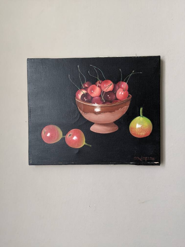 Old oil painting on canvas still life bohemian countryside decoration