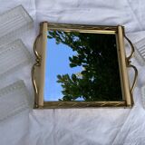 Aperitif set consisting of a wooden tray and mirror, art deco