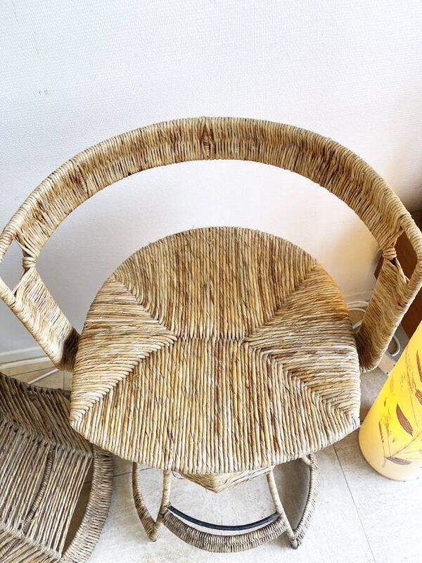 Tabouret haut rotin – création Roger Coster, 1970