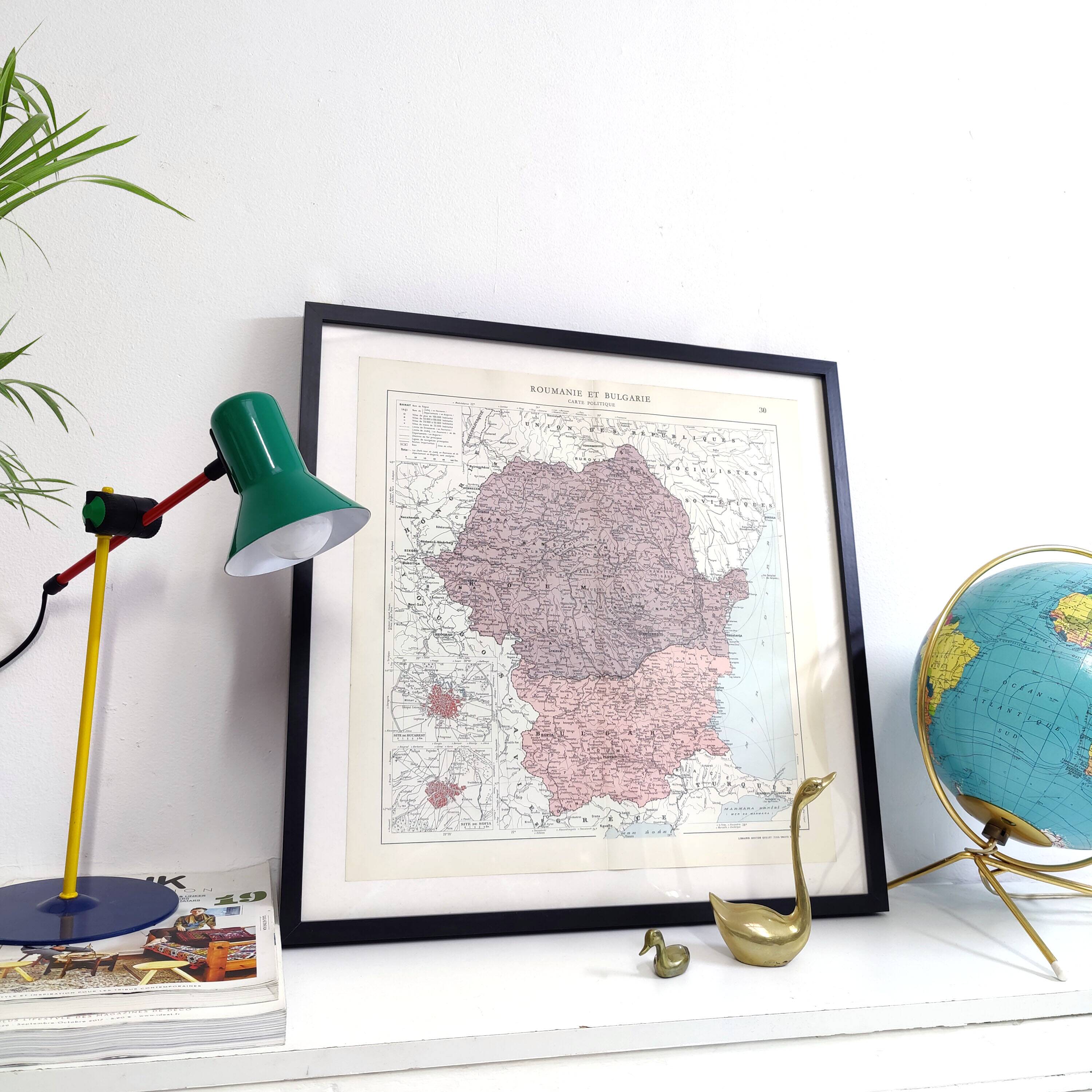 Old map Romania and Bulgaria 43x43cm from 1950