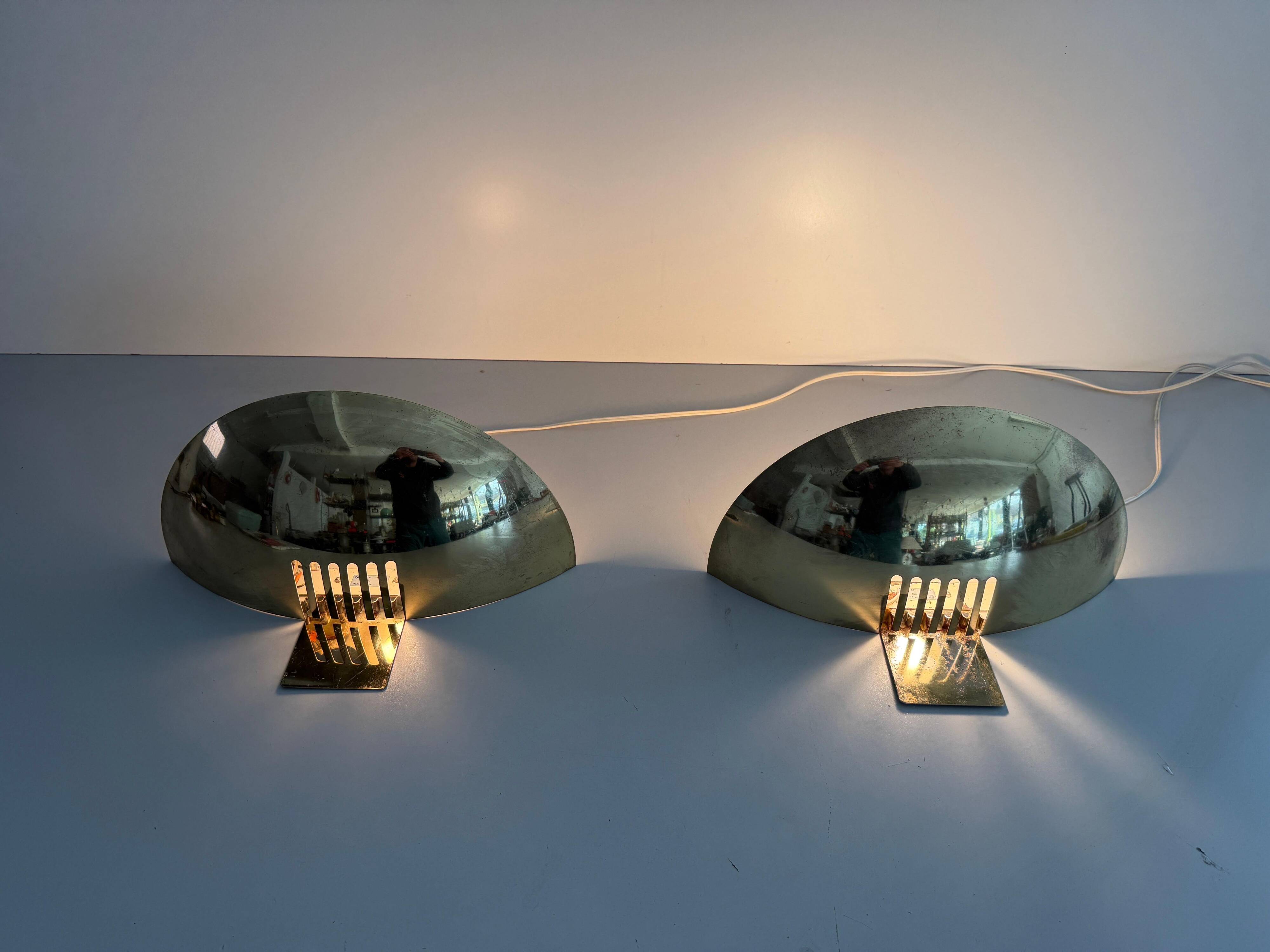 Pair of brass wall sconces from the mid-century by SCE, 1960s, France.